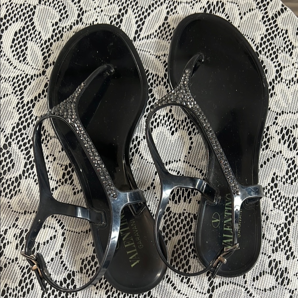 Valentino Black Sandals with Rhinestone Embellishments - Picture 7 of 10